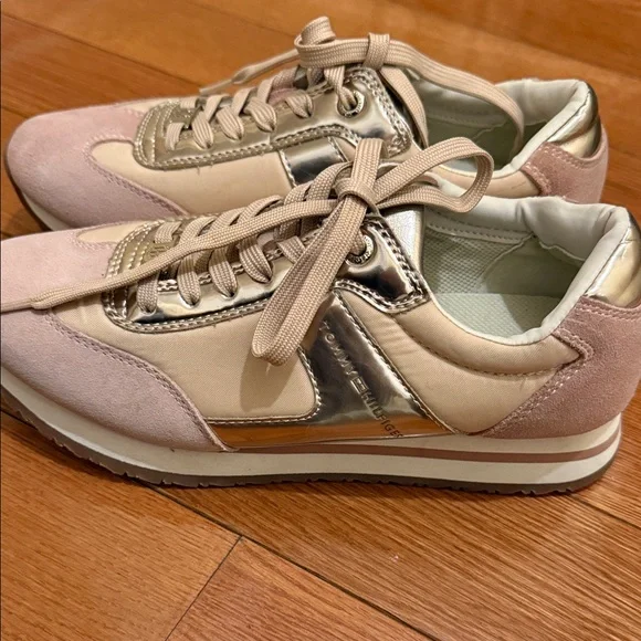Tommy Hilfiger Women's Metallic Gold and Blush Sneakers - Picture 2 of 5